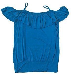 Cache Blue Ruffle Neck Cold Shoulder Top Size S